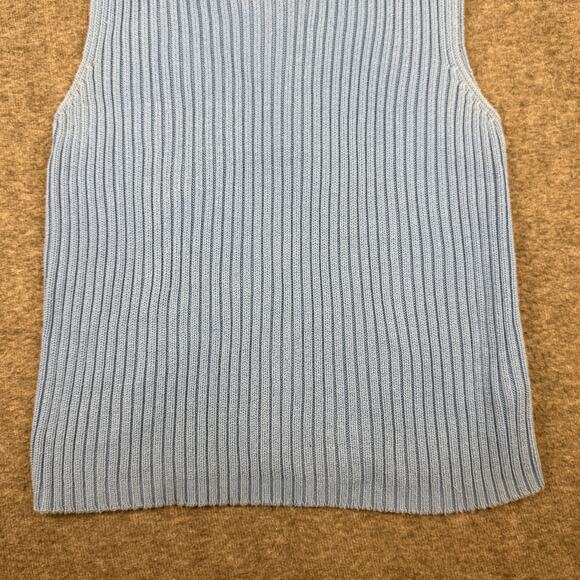 Vintage St. John's Bay Ribbed Knit Sleeveless Mock Neck Sweater Top Blue Large - Picture 4 of 10